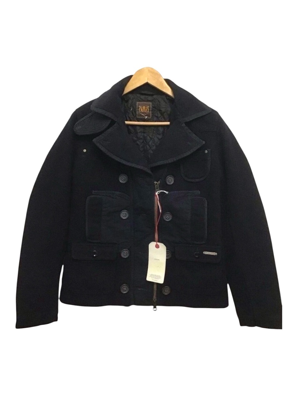 NWT Y2K REPLAY jacket pea coat navy blue wool & cotton 50% wool 50% cotton small